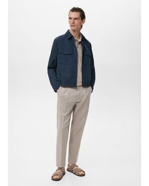 Mango Water-Repellent Jacket With Pockets - Blue