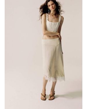 Mango Asymmetric Skirt With Lace Detail - Natural
