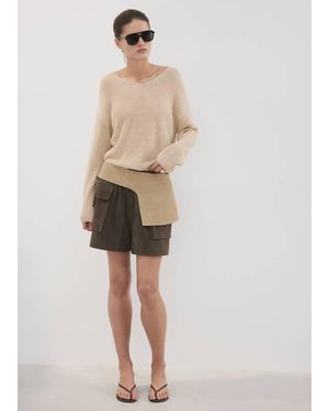 Mango Pull-Over Maille Ajourée Col V Sable - Neutre