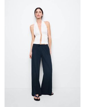 MANGO TEEN Straight Linen-Blend Trousers - Blue