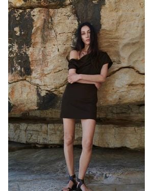 Mango Asymmetrical Pleated Dress - Brown