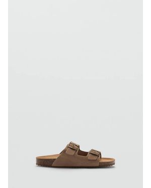 MANGO TEEN Buckle Leather Sandals - Brown