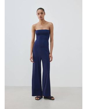 Mango Elastic Waist Flowy Trousers - Blue