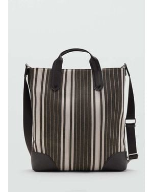 Mango Sac Cabas À Rayures Marron - Noir