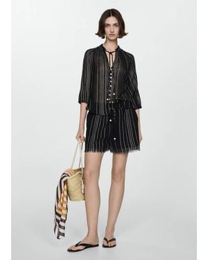 Mango Striped Bow Blouse - Black