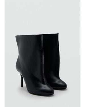 Mango Wide Shaft Leather Heeled Boot - Black