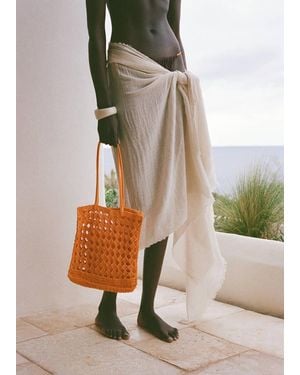 Mango Natural Fiber Openwork Shopper Bag - Gray