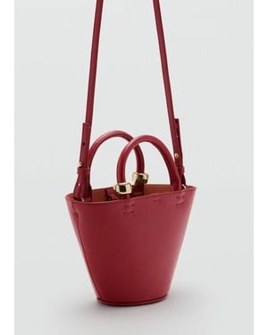 Mango Mini Sac Cabas Détail Métallique Bordeaux - Rouge