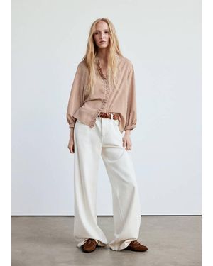 Mango Striped Blouse With Frill Detail - Pink