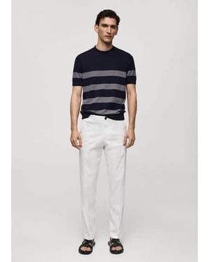 Mango Regular-Fit Cotton Striped Trousers - White