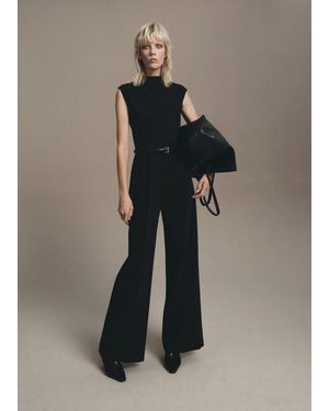 Mango Jumpsuit With Draped Neck And Belt - Brown