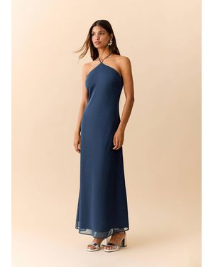 MANGO TEEN Halter Neck Dress With Spaghetti Straps - Blue