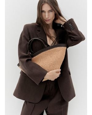 Mango Large Natural Fibre Bag With Double Handle - Black