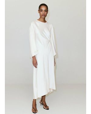 Mango Ruched Satin Dress Ecru - White