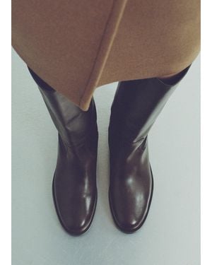 Mango Knee-High Leather Boots - Black