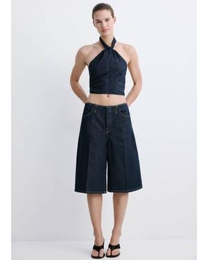 Mango Halter Neck Denim Top - Blue