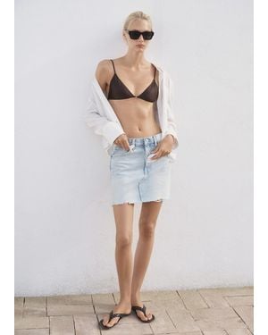 Mango Denim Skirt With Frayed Hem - White