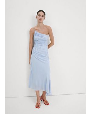 Mango Asymmetrical Pleated Dress - White