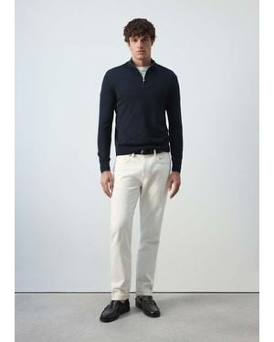 Mango Fine Knit 100% Wool Sweater With Zip - Gray