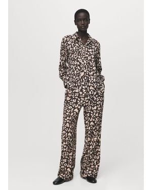 Mango Straight-Cut Animal-Print Blouse - White