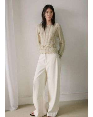 Mango Openwork-Knit Jumper With Slit Sleeves - Natural
