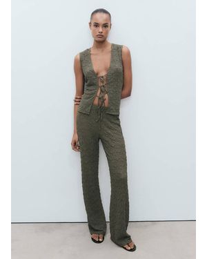 Mango Straight Textured Pants - Green