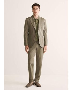 Mango Slim Fit Wool-Cotton Suit Jacket - Natural