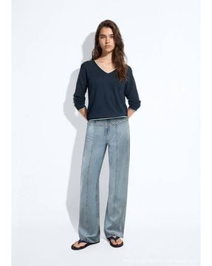 MANGO TEEN V-Neck Jumper With Contrast Trims - Blue