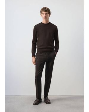 Mango Pantaloni Slim-Fit Quadri Cioccolato - Nero