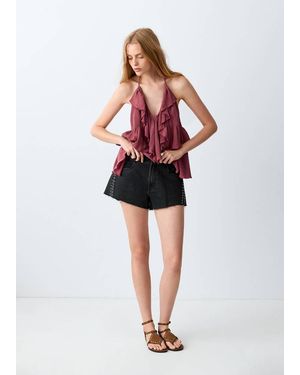 MANGO TEEN High-Waisted Studded Shorts - Red