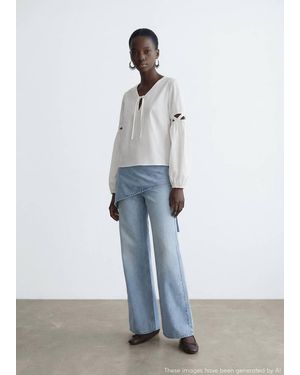 MANGO TEEN Bow Cotton Blouse - White