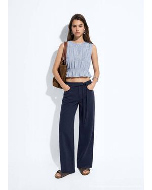 MANGO TEEN Gathered 100% Cotton Striped Top - Blue