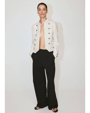 Mango 100% Linen Jacket With Buttons - White