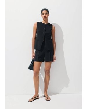 Mango Straight-Fit High-Waist Bermuda Shorts - Black