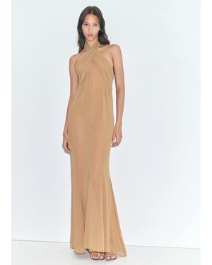 Mango Long Semi-Transparent Dress With Crossed Neckline - Natural
