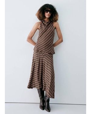 Mango Checked Asymmetric Skirt - Brown