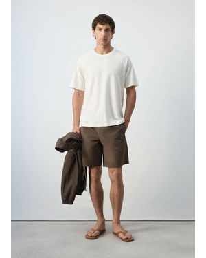 Mango Lyocell Cotton Blend Pleated Bermuda Shorts - White