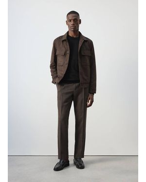 Mango Suede-Effect Jacket With Pockets - Brown