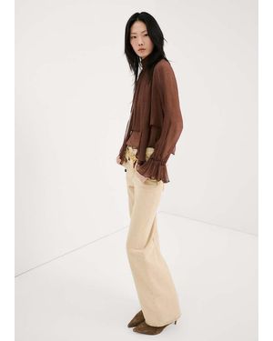 Mango High-Neck Frilled Blouse - Natural