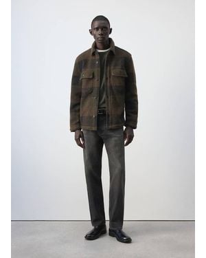 Mango Check Wool-Blend Overshirt - Black