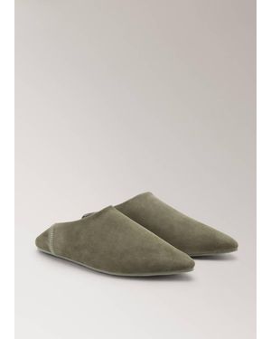 Mango Leather Clogs With Stitching Detail - Green