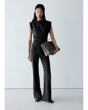 Mango High-Waisted Flared Trousers - Black