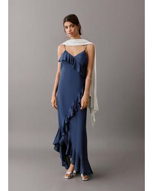 MANGO TEEN Asymmetrical Lurex Knitted Cape - Blue