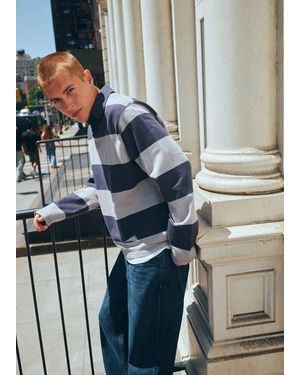 MANGO TEEN Striped Polo-Neck Sweatshirt - Grey