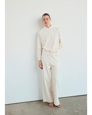 Mango Soft Cotton Sweatshirt With Drawstring Detail Ivory - White