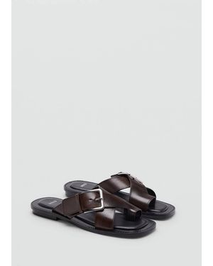 Mango Cross-Strap Leather Sandals - White