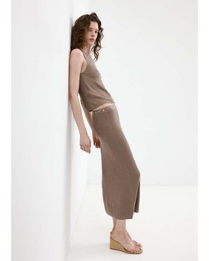 Mango Button Skirt With Side Slit - White