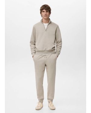 Mango Cotton Joggers With Elastic Waist - Natural