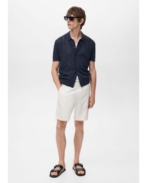 Mango Camicia Maglia Traforata Texture Righe - Blu