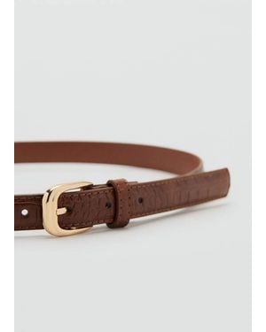 Mango Thin Faux Crocodile Leather Belt - Red